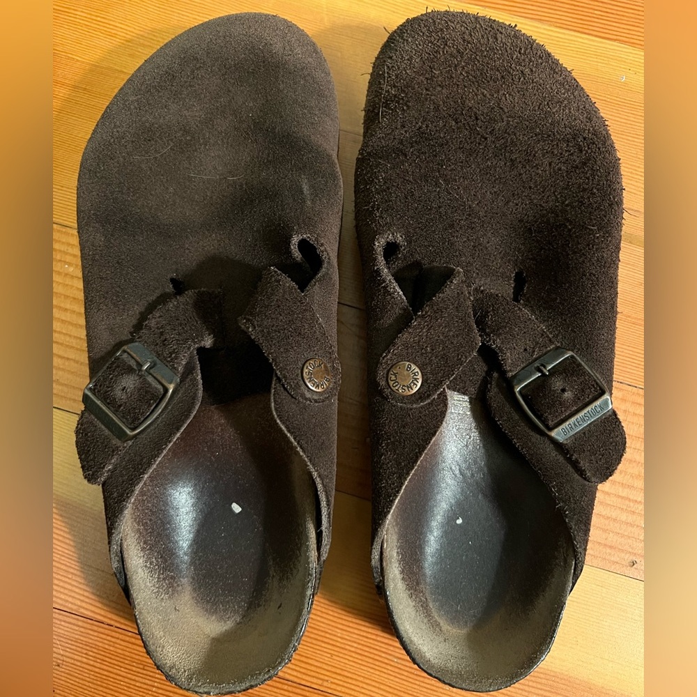 Birkenstock Boston Clogs Brown Suede Mules Women EU 41 Retro Boho